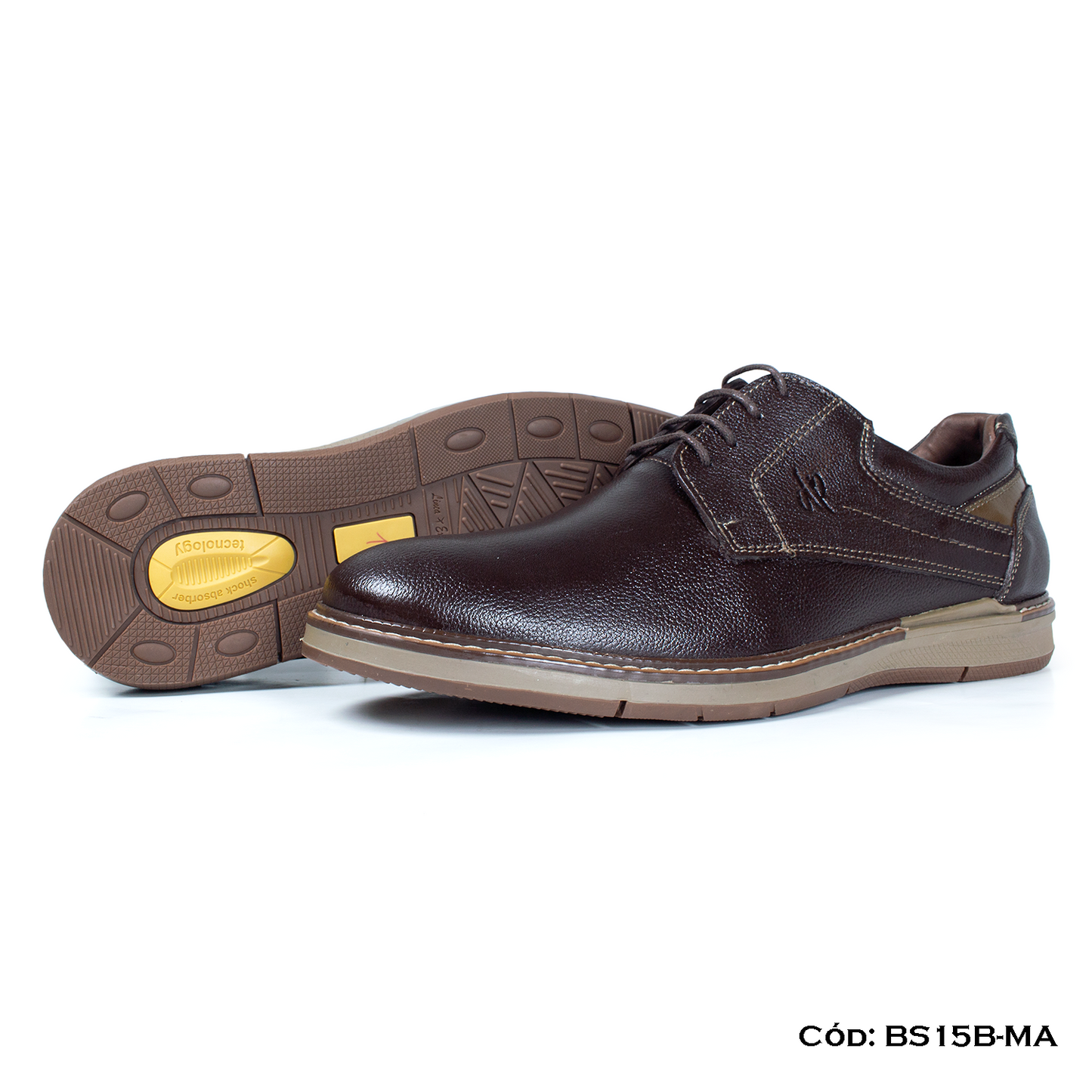 Derby Casual Cuero Lustrable Marrón Suela Caucho— Horma Exacta (BS15B-MA)