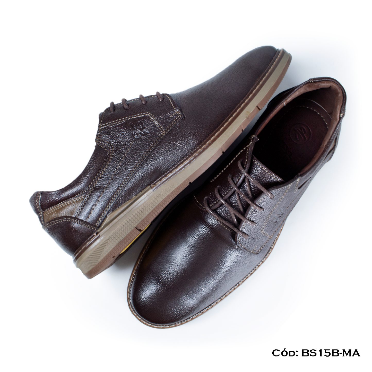 Derby Casual Cuero Lustrable Marrón Suela Caucho— Horma Exacta (BS15B-MA)
