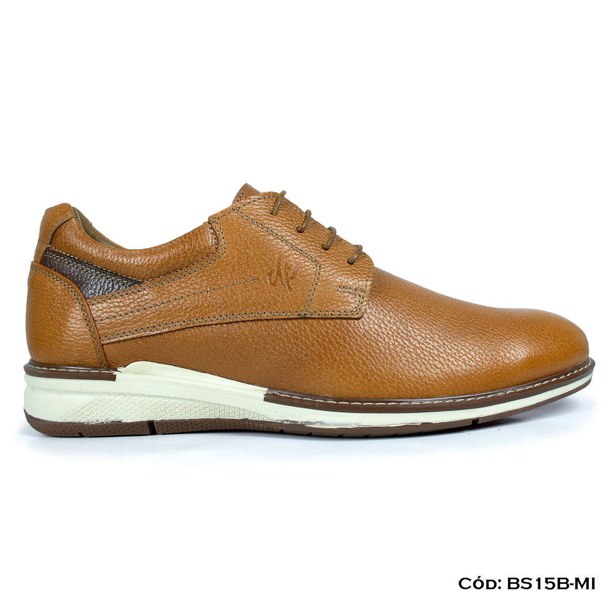 (BS15B-MI) Derby Casual Cuero Lustrable Miel Suela Caucho Horma Exacta | de patas