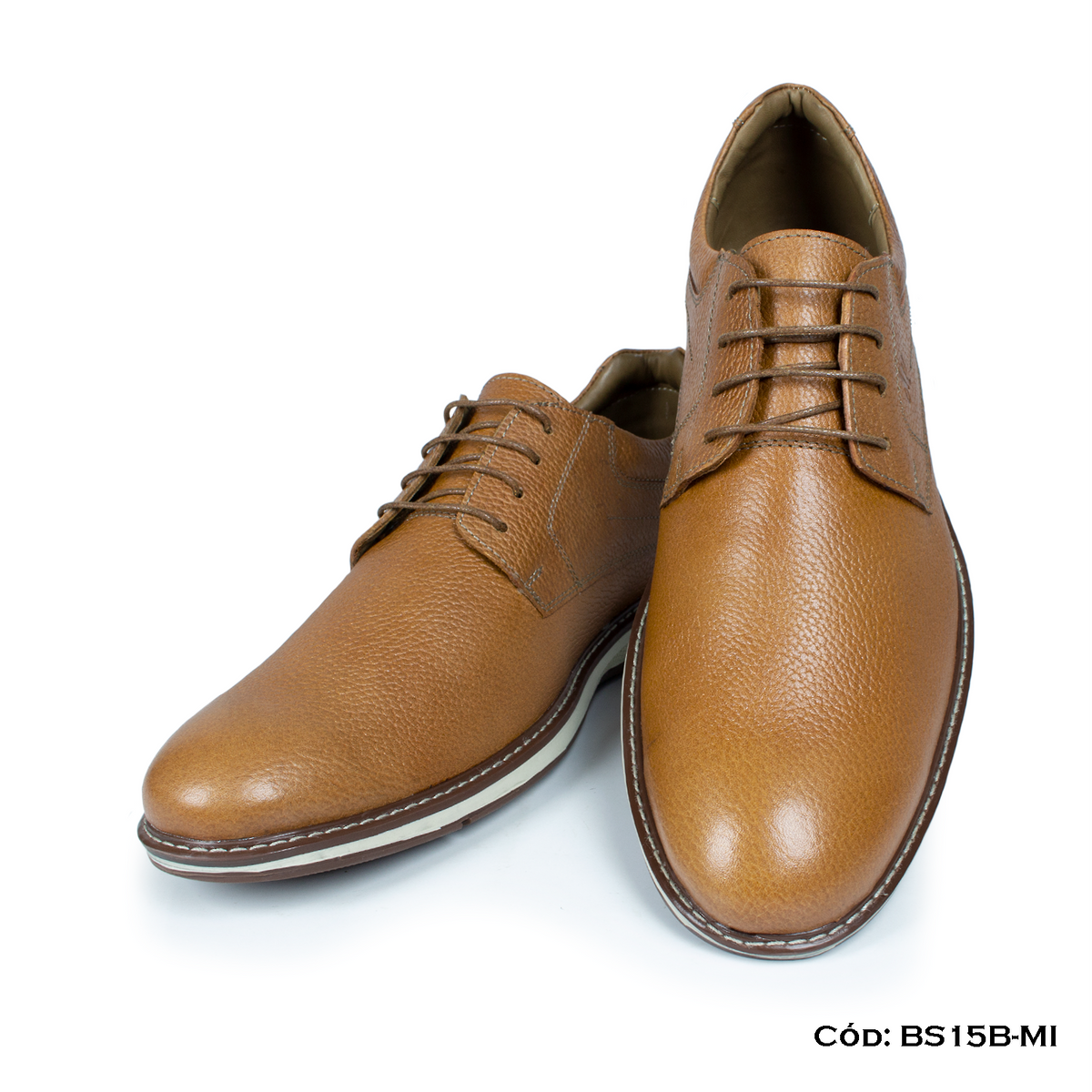 (BS15B-MI) Derby Casual Cuero Lustrable Miel Suela Caucho Horma Exacta | de patas
