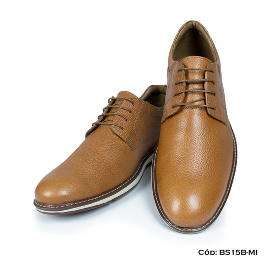 (BS15B-MI) Derby Casual Cuero Lustrable Miel Suela Caucho Horma Exacta | de patas