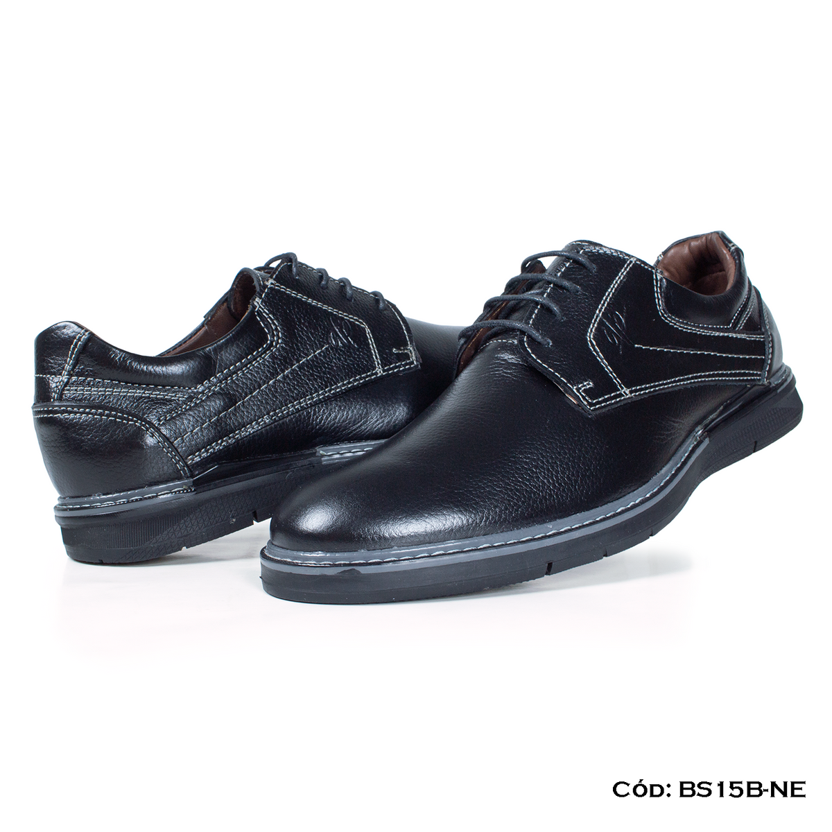 Derby Casual Cuero Lustrable Marrón Suela Caucho— Horma Exacta (BS15B-NE)
