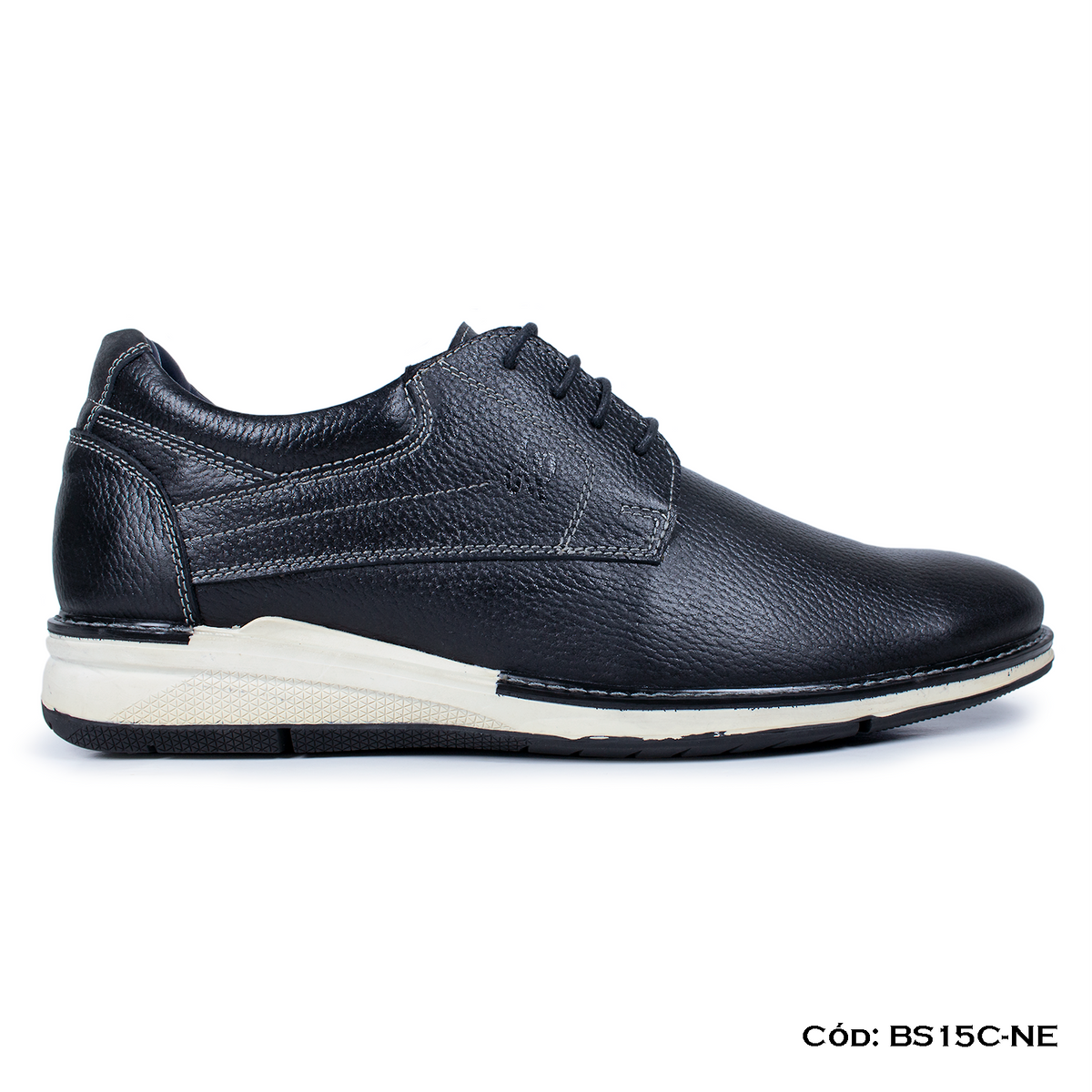 (BS15C-NE) Derby Casual Cuero Lustrable Negro Suela Caucho Horma Exacta | de patas