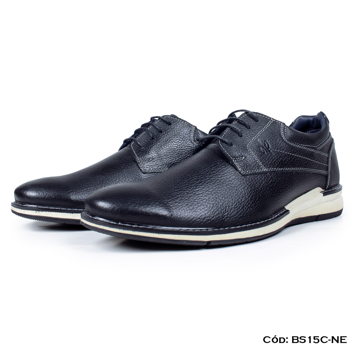 (BS15C-NE) Derby Casual Cuero Lustrable Negro Suela Caucho Horma Exacta | de patas