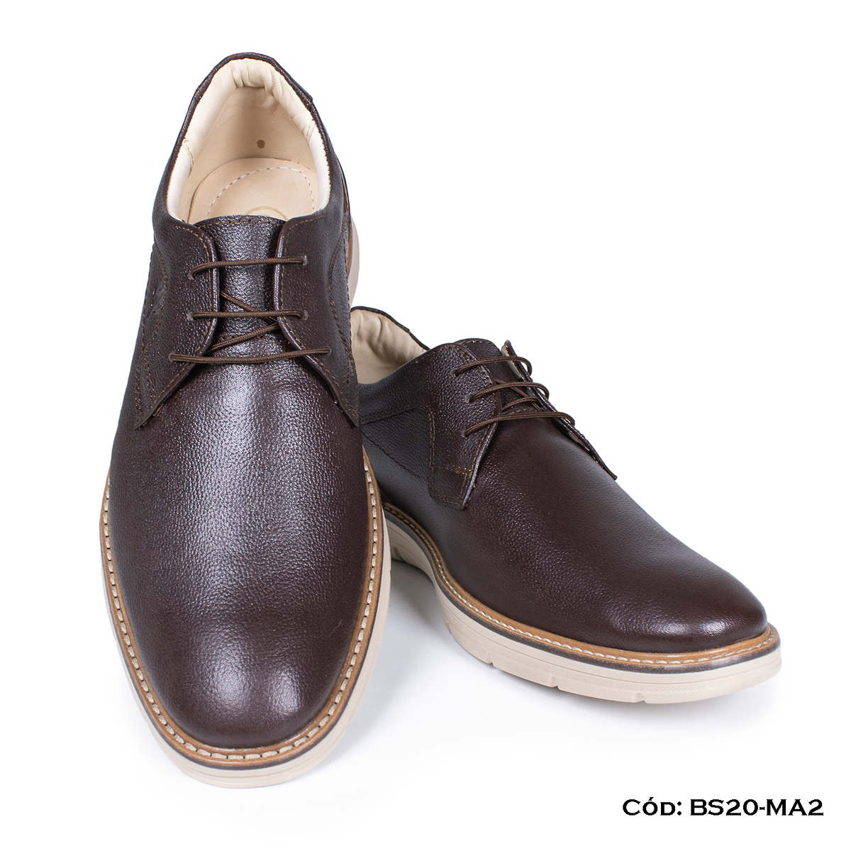 (BS20-MA2) Derby Casual Cuero Lustrable Marrón Suela Expanso — Horma Exacta | de patas
