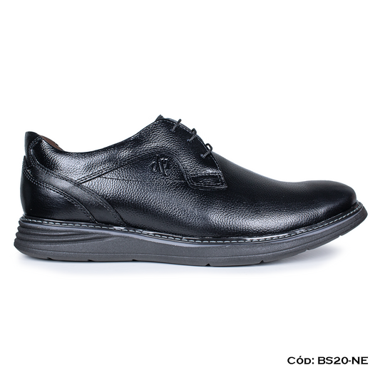 (BS20-NE) Derby Casual Cuero Lustrable Negro Suela Expanso — Horma Exacta | de patas