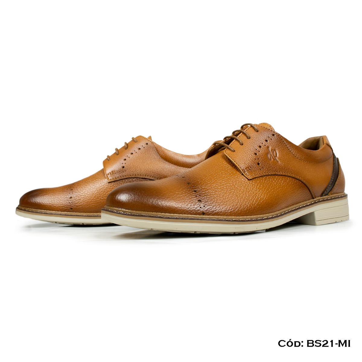 (BS21-MI) Derby Casual Cuero Lustrable Miel Suela Caucho— Horma Exacta | de patas