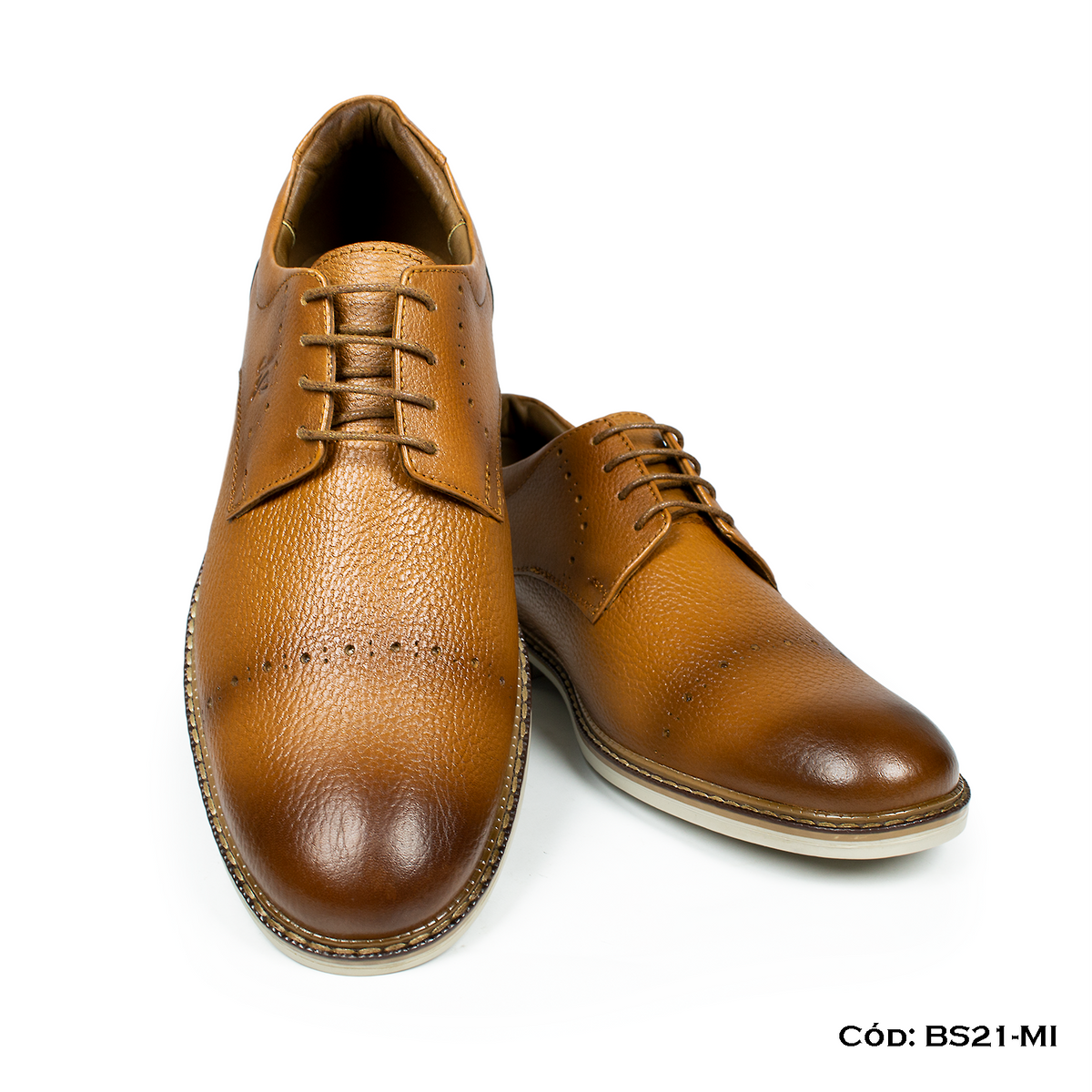 (BS21-MI) Derby Casual Cuero Lustrable Miel Suela Caucho— Horma Exacta | de patas
