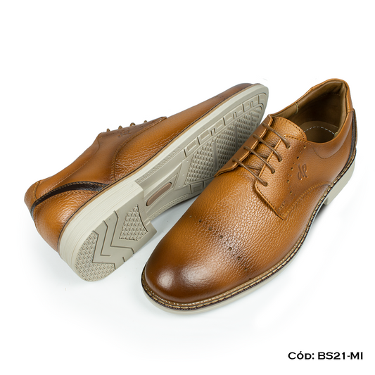(BS21-MI) Derby Casual Cuero Lustrable Miel Suela Caucho— Horma Exacta | de patas (Copia)