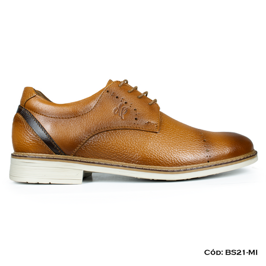 (BS21-MI) Derby Casual Cuero Lustrable Miel Suela Caucho— Horma Exacta | de patas (Copia)