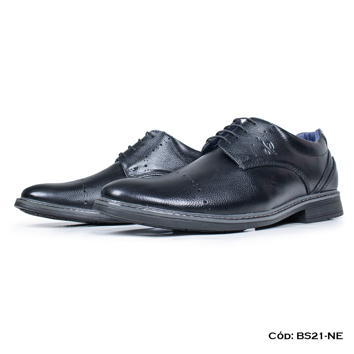 (BS21-NE) Derby Casual Cuero Lustrable Negro Suela Caucho— Horma Exacta | de patas