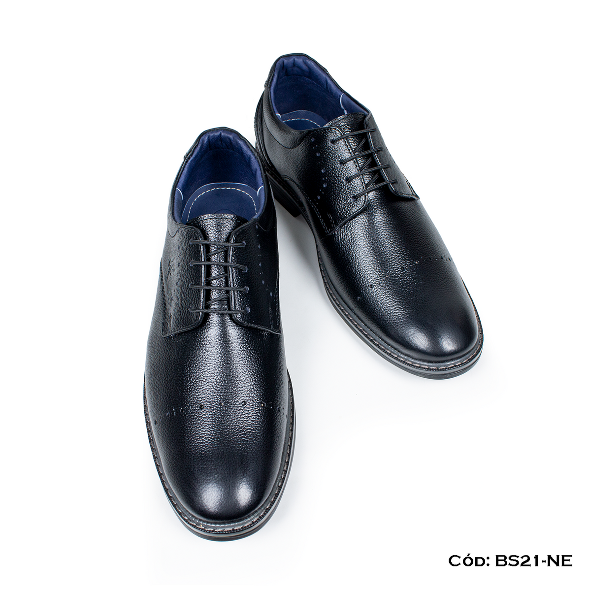 (BS21-NE) Derby Casual Cuero Lustrable Negro Suela Caucho— Horma Exacta | de patas