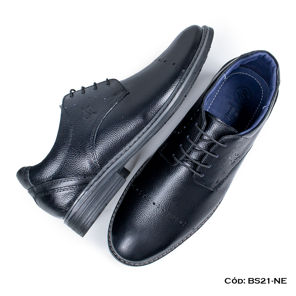 (BS21-NE) Derby Casual Cuero Lustrable Negro Suela Caucho— Horma Exacta | de patas