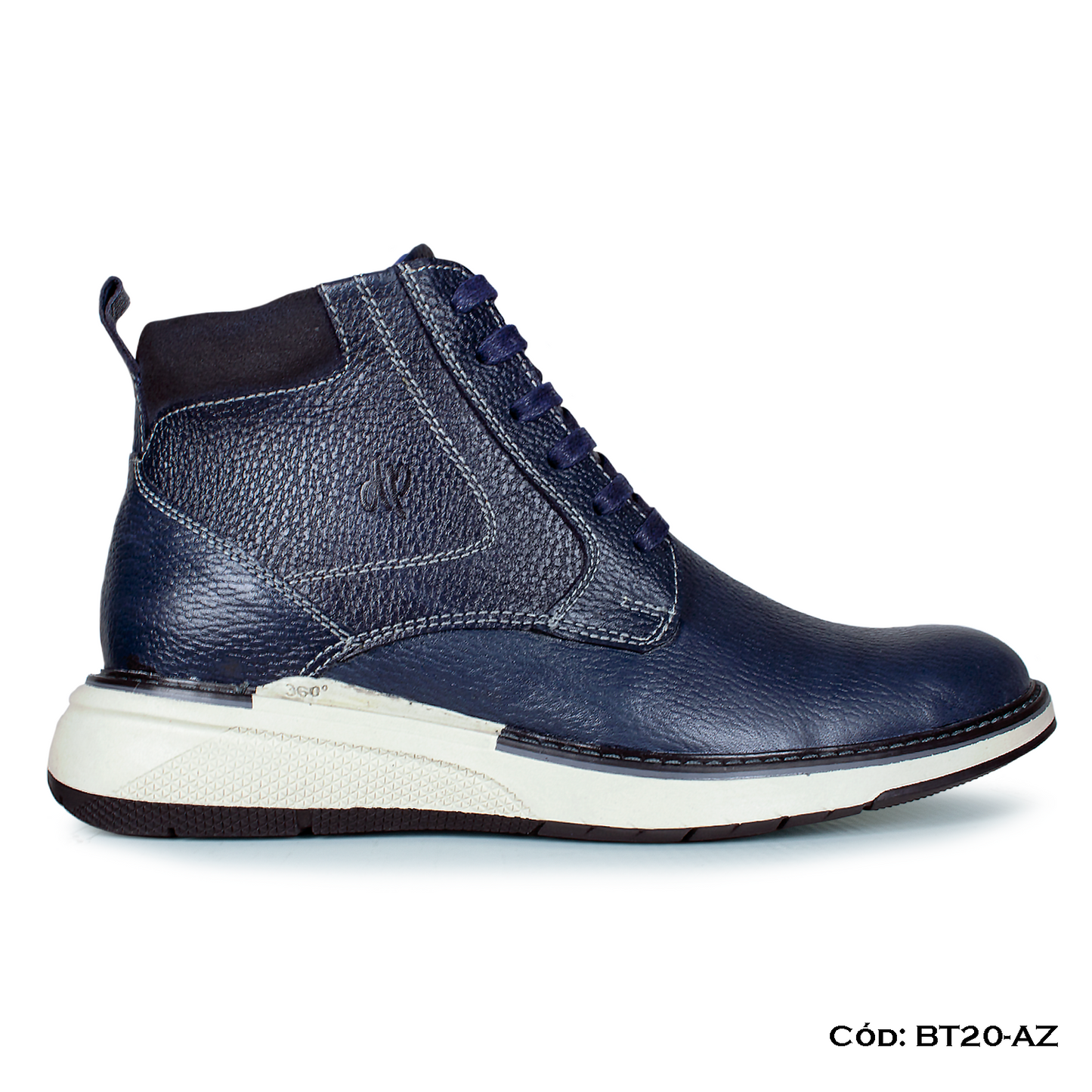 PREMIUM — Botín cuero natural azul estilo casual — Horma Grande (BT20-AZ) | De Patas