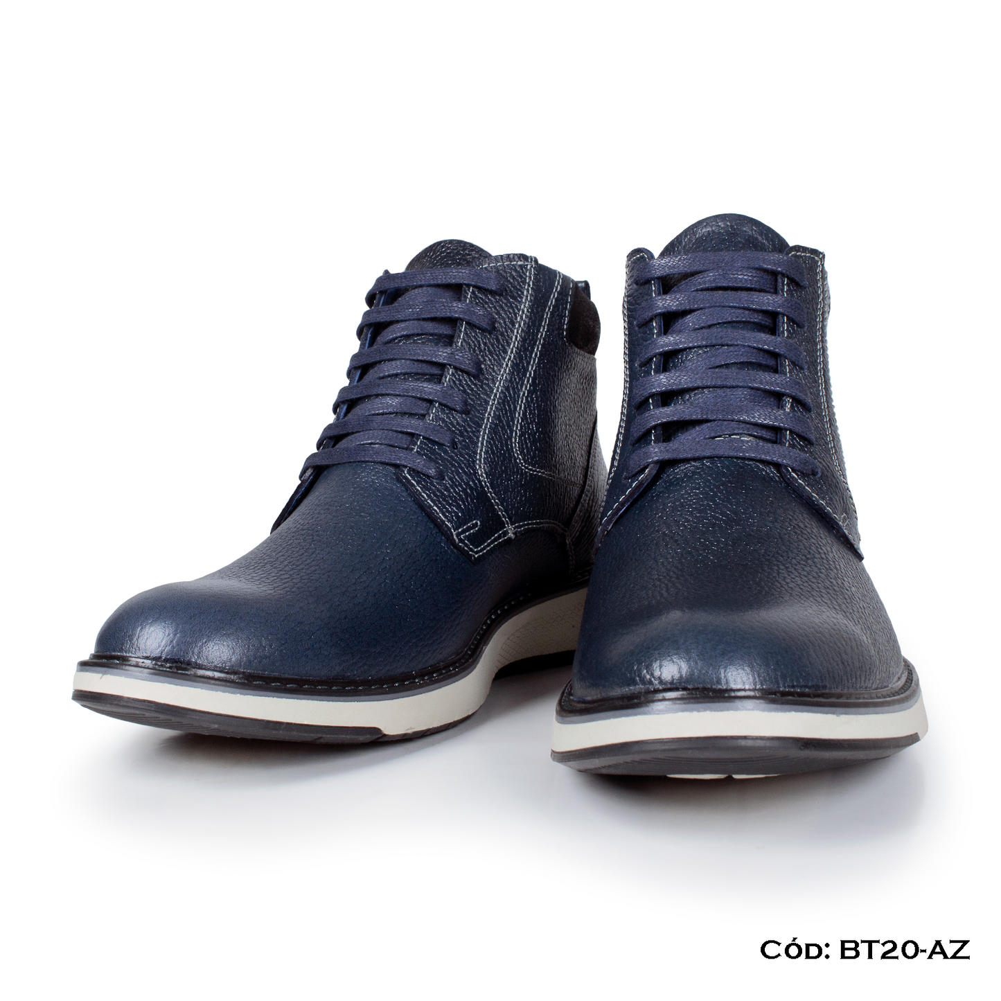 PREMIUM — Botín cuero natural azul estilo casual — Horma Grande (BT20-AZ) | De Patas
