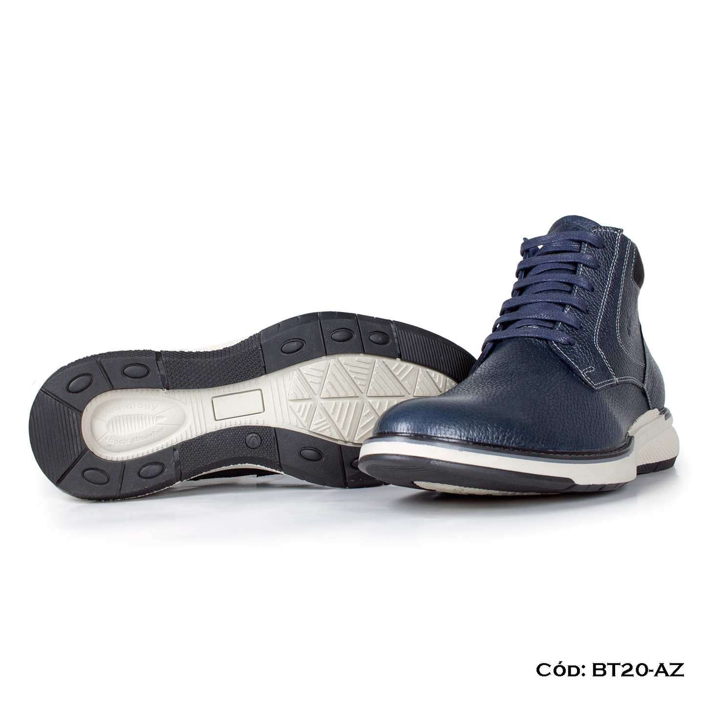 PREMIUM — Botín cuero natural azul estilo casual — Horma Grande (BT20-AZ) | De Patas