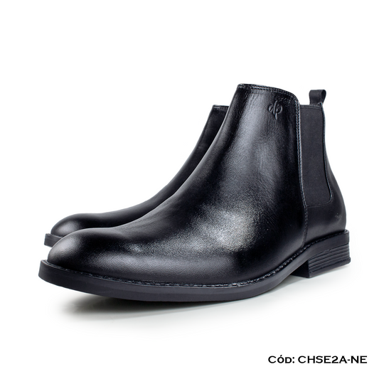 Chelsea Boot Cuero Lustrable Negro — Horma Grande (CHSE2A-NE)