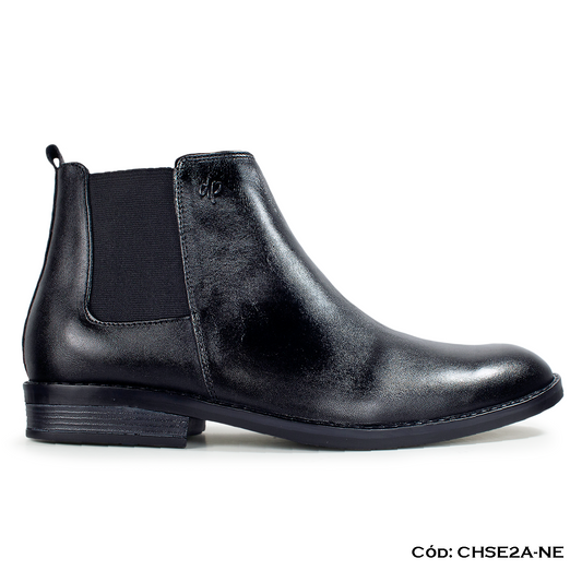 Chelsea Boot Cuero Lustrable Negro — Horma Grande (CHSE2A-NE)