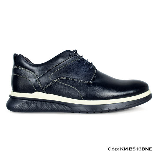 Derby Casual Cuero Natural Negro Suela Eva — Horma Exacta (KM-BS16BNE)