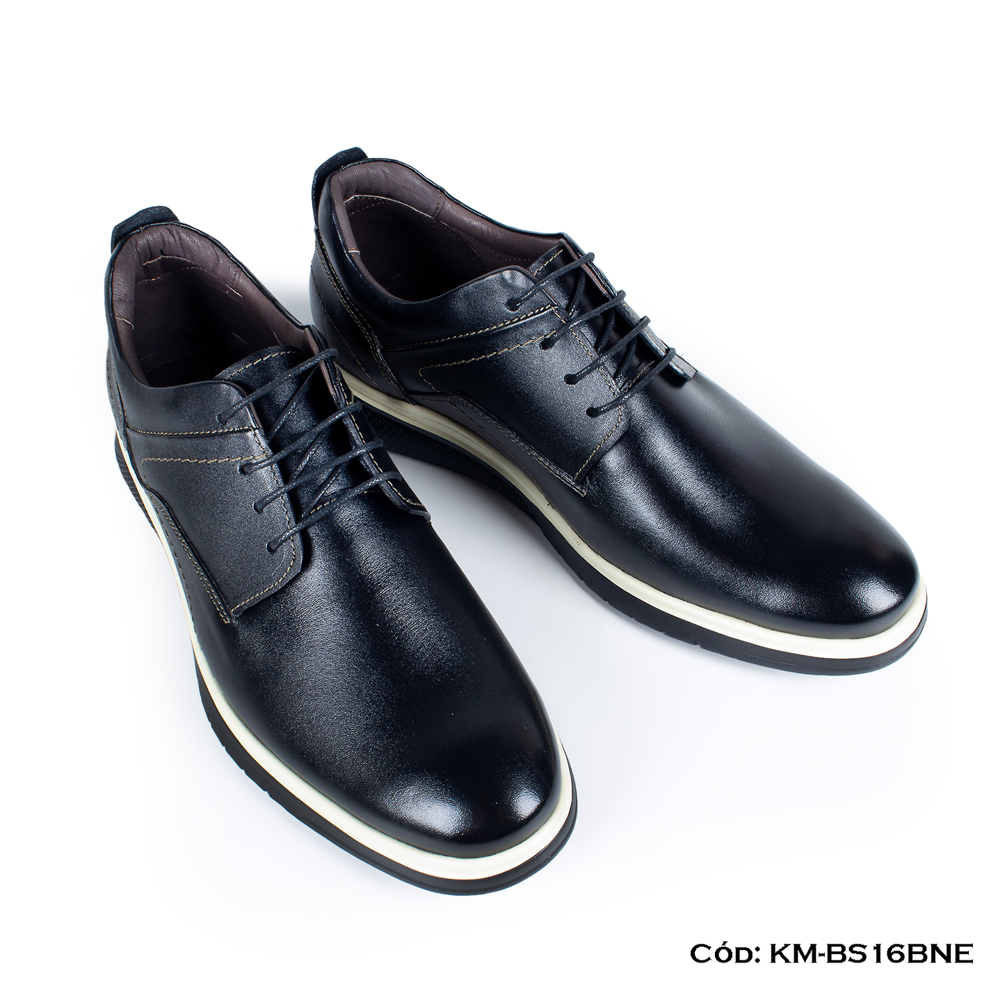Derby Casual Cuero Natural Negro Suela Eva — Horma Exacta (KM-BS16BNE)