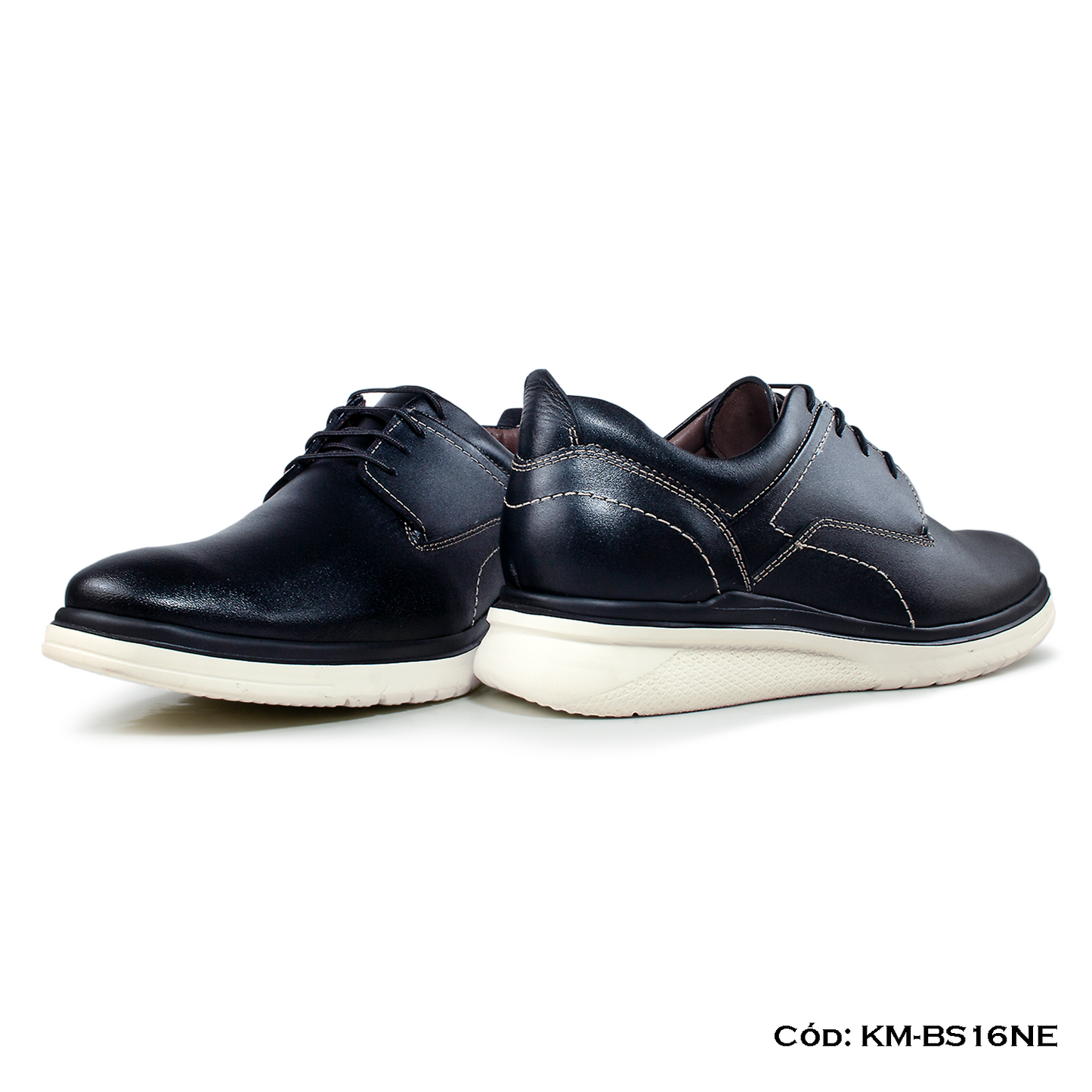Derby Casual Cuero Natural Negro Suela Eva — Horma Exacta (KM-BS16NE)