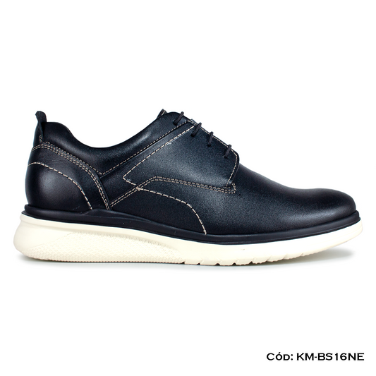 Derby Casual Cuero Natural Negro Suela Eva — Horma Exacta (KM-BS16NE)