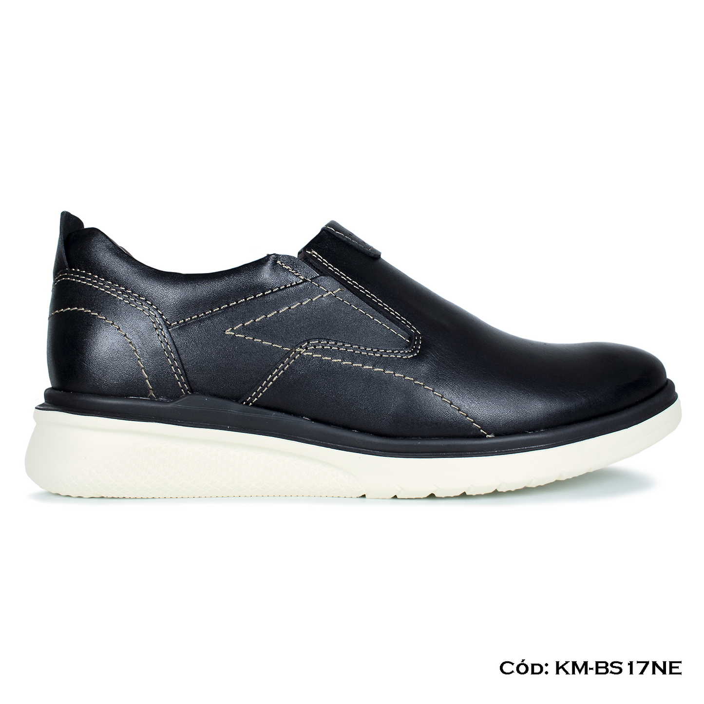 Mocasín Casual Cuero Lustrable Negro Suela Eva — Horma Exacta (KM-BS17NE)