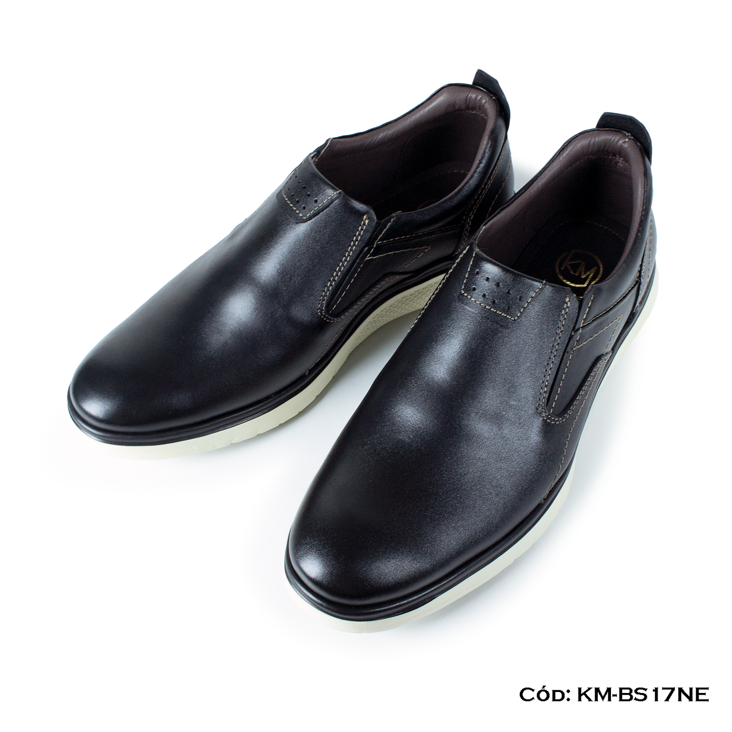 Mocasín Casual Cuero Lustrable Negro Suela Eva — Horma Exacta (KM-BS17NE)