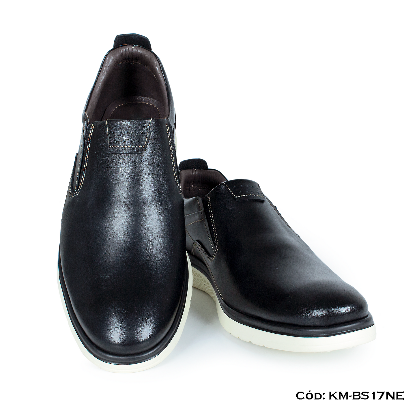 Mocasín Casual Cuero Lustrable Negro Suela Eva — Horma Exacta (KM-BS17NE)