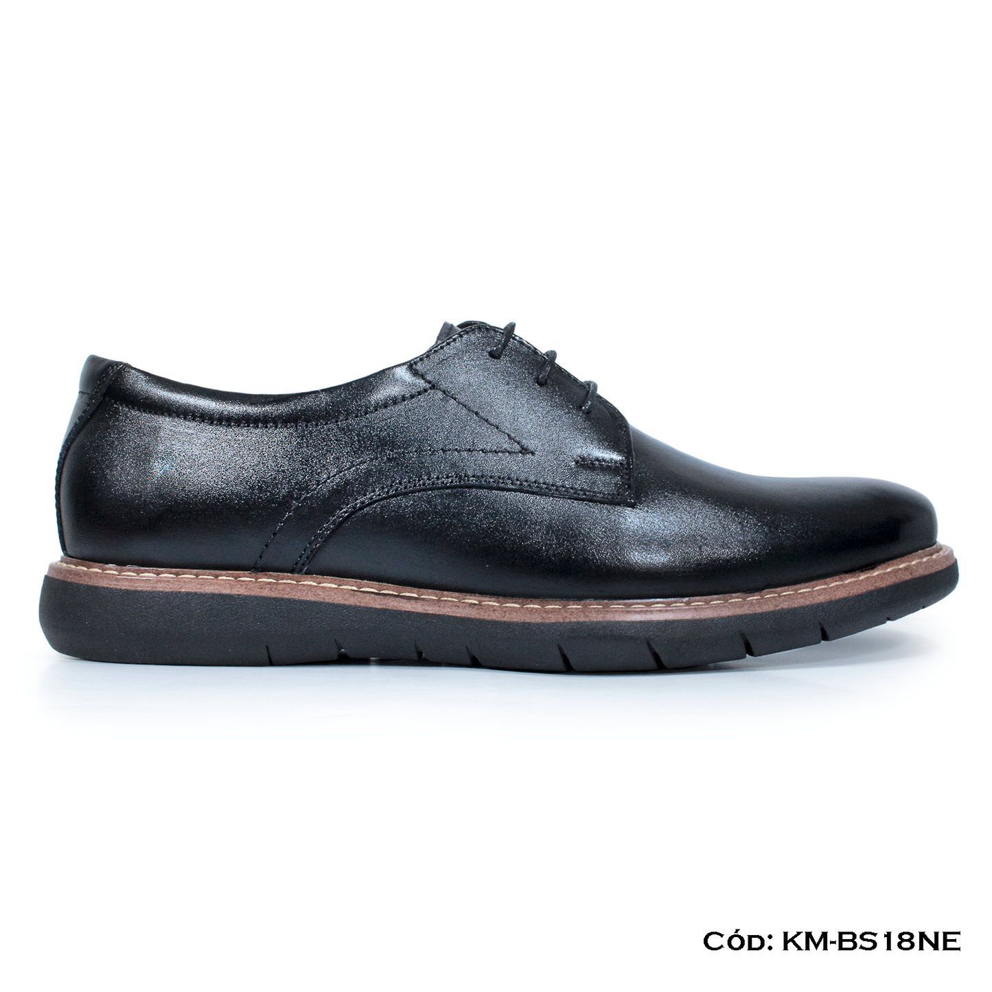 Derby Casual Cuero Lustrable Negro Suela Expanso — Horma Exacta (KM-BS18NE)