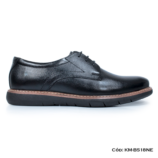 Derby Casual Cuero Lustrable Negro Suela Expanso — Horma Exacta (KM-BS18NE)
