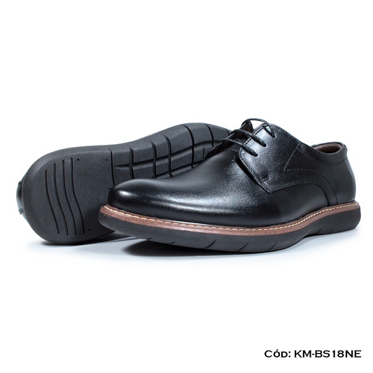 Derby Casual Cuero Lustrable Negro Suela Expanso — Horma Exacta (KM-BS18NE)
