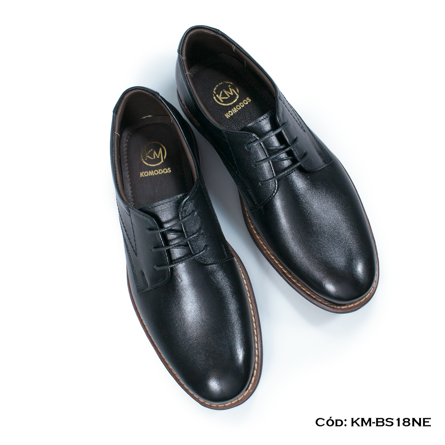 Derby Casual Cuero Lustrable Negro Suela Expanso — Horma Exacta (KM-BS18NE)