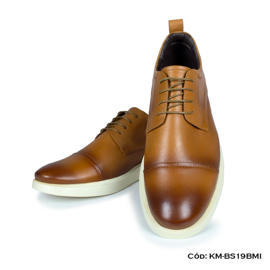 (KM-BS19BMI) Derby Casual Cuero Natural Miel Suela Eva — Horma Exacta