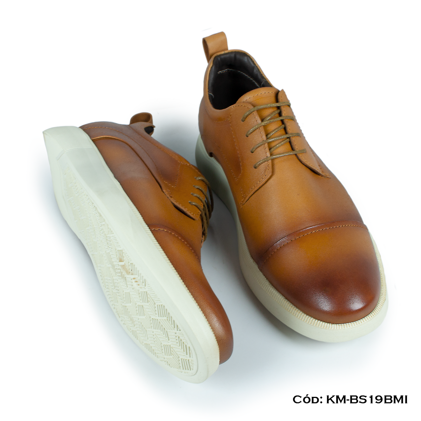 (KM-BS19BMI) Derby Casual Cuero Natural Miel Suela Eva — Horma Exacta