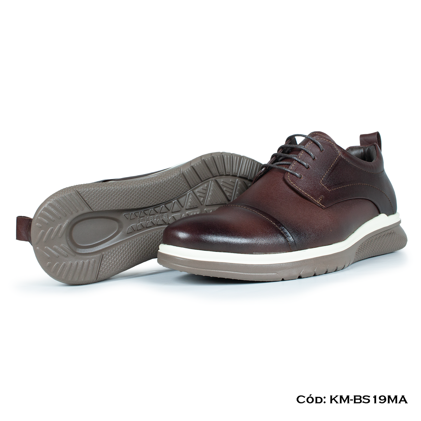 Derby Casual Cuero Natural Marrón Suela Eva — Horma Exacta (KM-BS19MA)