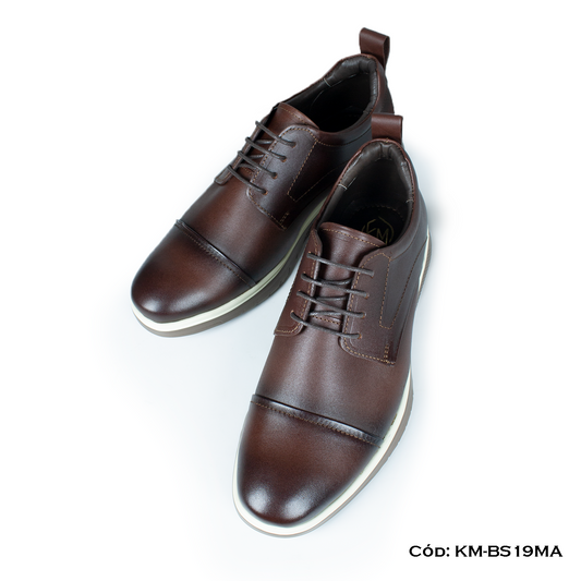 Derby Casual Cuero Natural Marrón Suela Eva — Horma Exacta (KM-BS19MA)