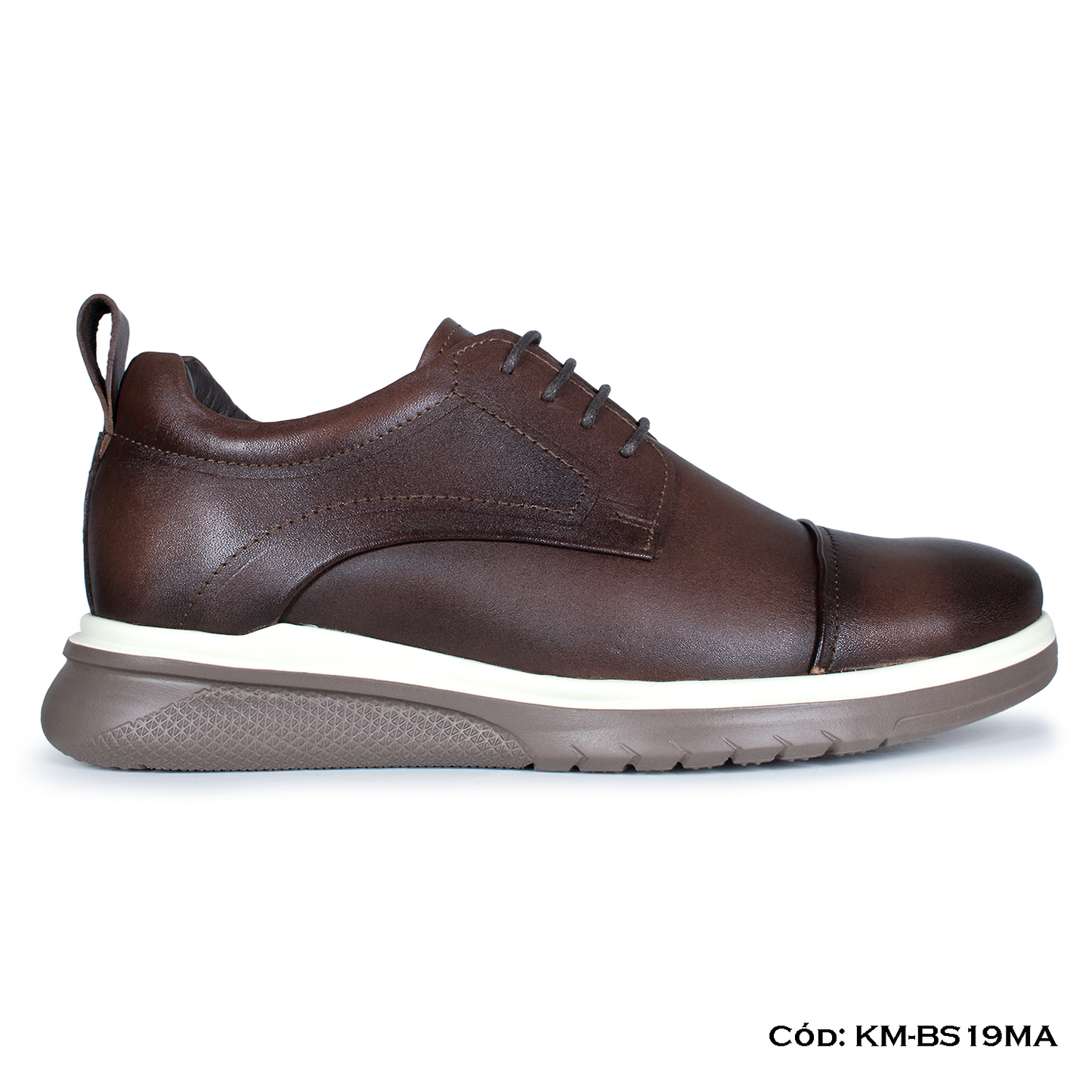 Derby Casual Cuero Natural Marrón Suela Eva — Horma Exacta (KM-BS19MA)