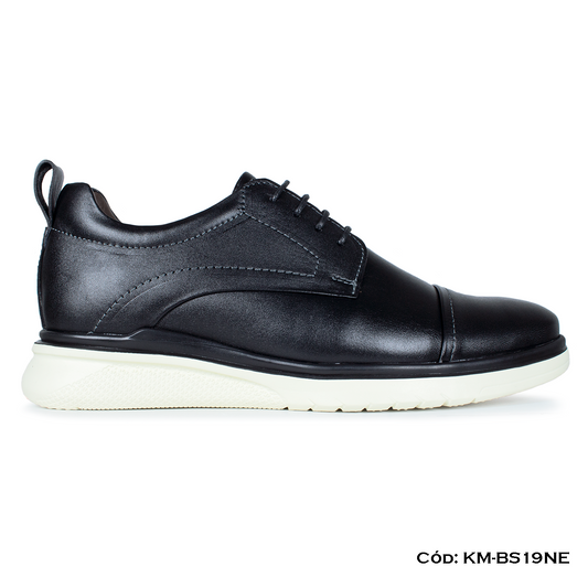 Derby Casual Cuero Natural Negro Suela Eva — Horma Exacta (KM-BS19NE)