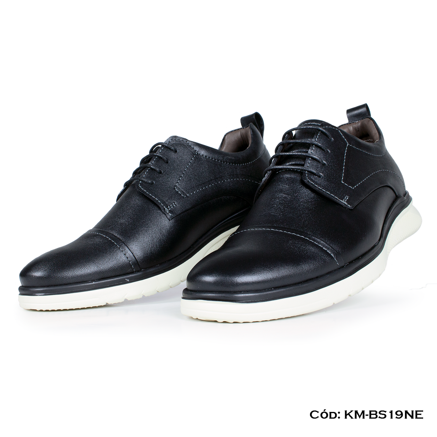Derby Casual Cuero Natural Negro Suela Eva — Horma Exacta (KM-BS19NE)