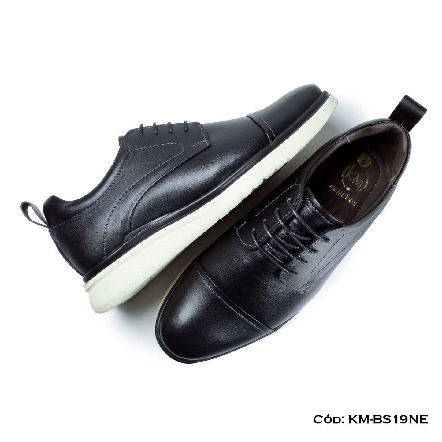 Derby Casual Cuero Natural Negro Suela Eva — Horma Exacta (KM-BS19NE)