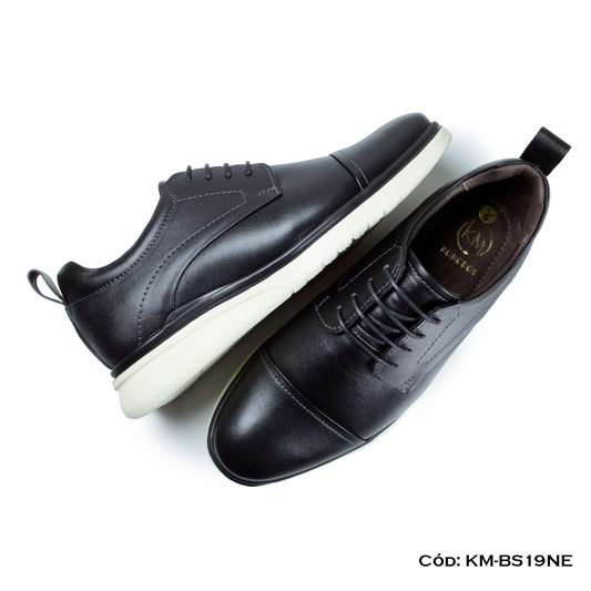 Derby Casual Cuero Natural Negro Suela Eva — Horma Exacta (KM-BS19NE)