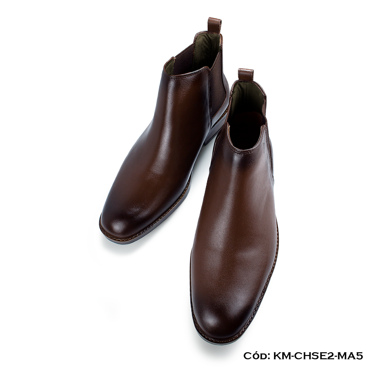 (KM-CHSE2-MA5) Botín Chelsea Cuero Lustrable Marrón para hombre - Suela Caucho Taco Partido — Horma Grande