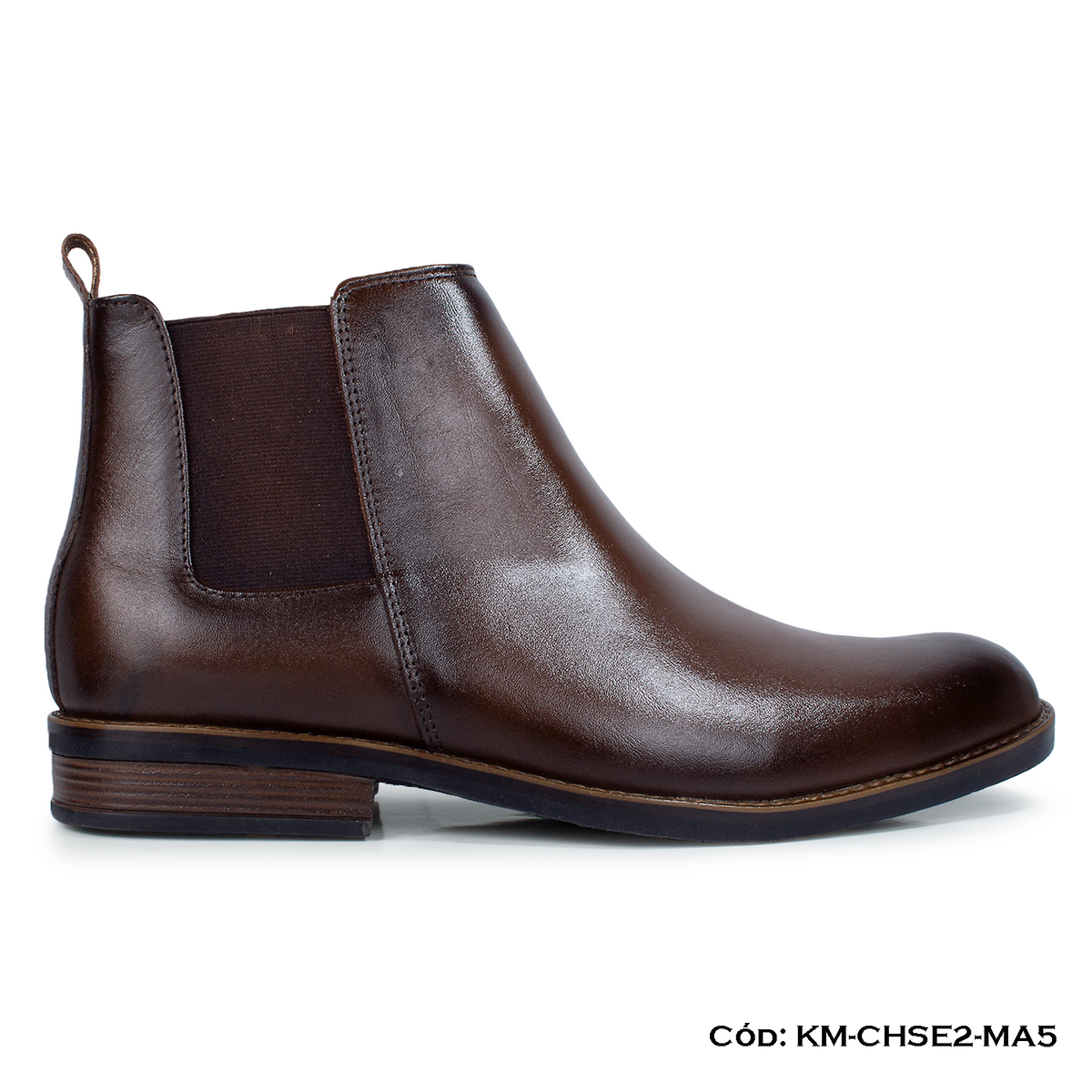 (KM-CHSE2-MA5) Botín Chelsea Cuero Lustrable Marrón para hombre - Suela Caucho Taco Partido — Horma Grande