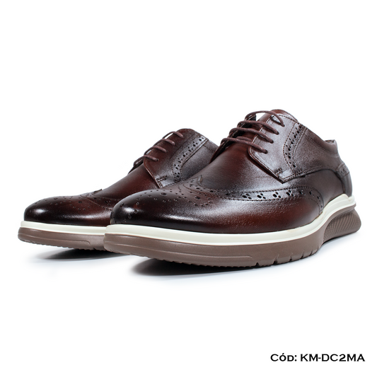 Derby Casual Cuero Lustrable Marrón c/Brogue — Horma Grande (KM-DC2MA)