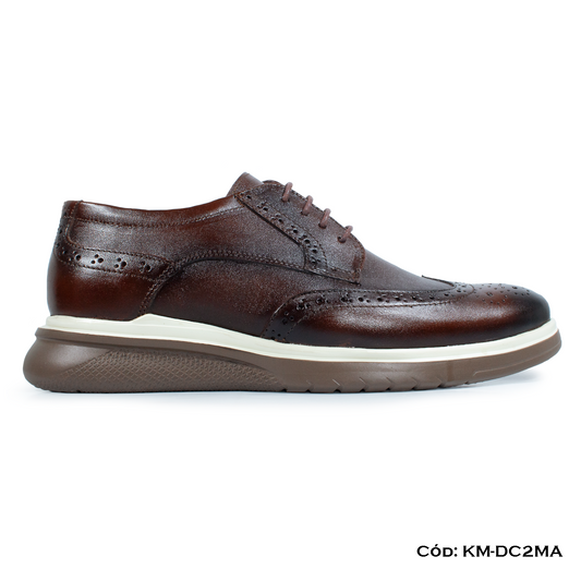 Derby Casual Cuero Lustrable Marrón c/Brogue — Horma Grande (KM-DC2MA)