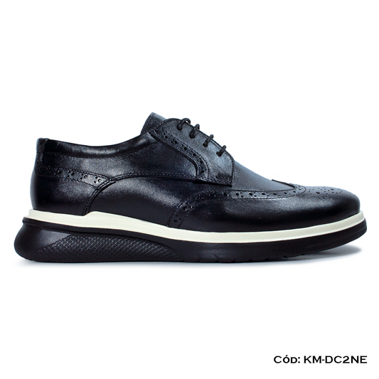 Derby Casual Cuero Lustrable Negro c/Brogue — Horma Grande (KM-DC2NE)