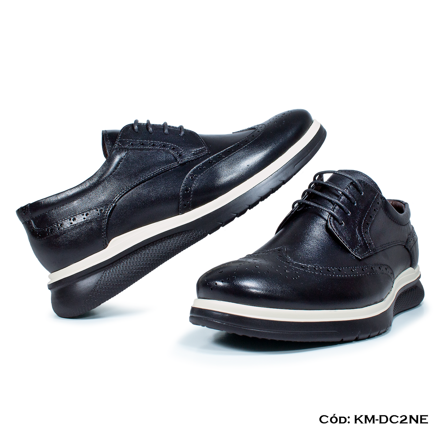 Derby Casual Cuero Lustrable Negro Suela Eva c/Brogue — Horma Grande (KM-DC2NE)