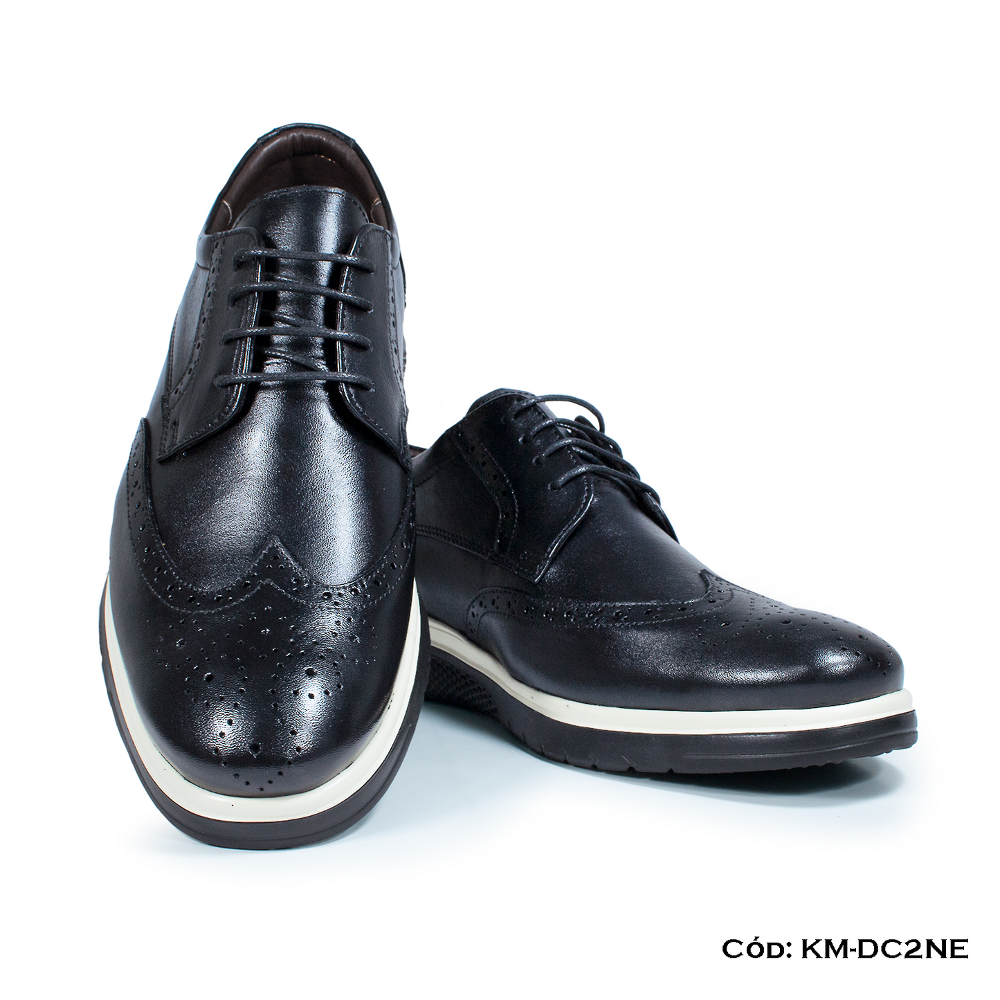 Derby Casual Cuero Lustrable Negro Suela Eva c/Brogue — Horma Grande (KM-DC2NE)