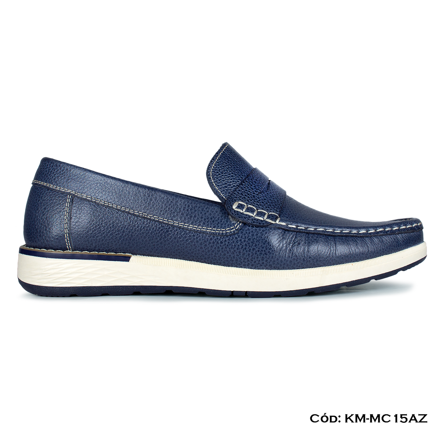 PREMIUM — Mocasín Casual Cuero Lustrable Azul Suela Caucho — Horma Exacta (KM-MC15AZ)